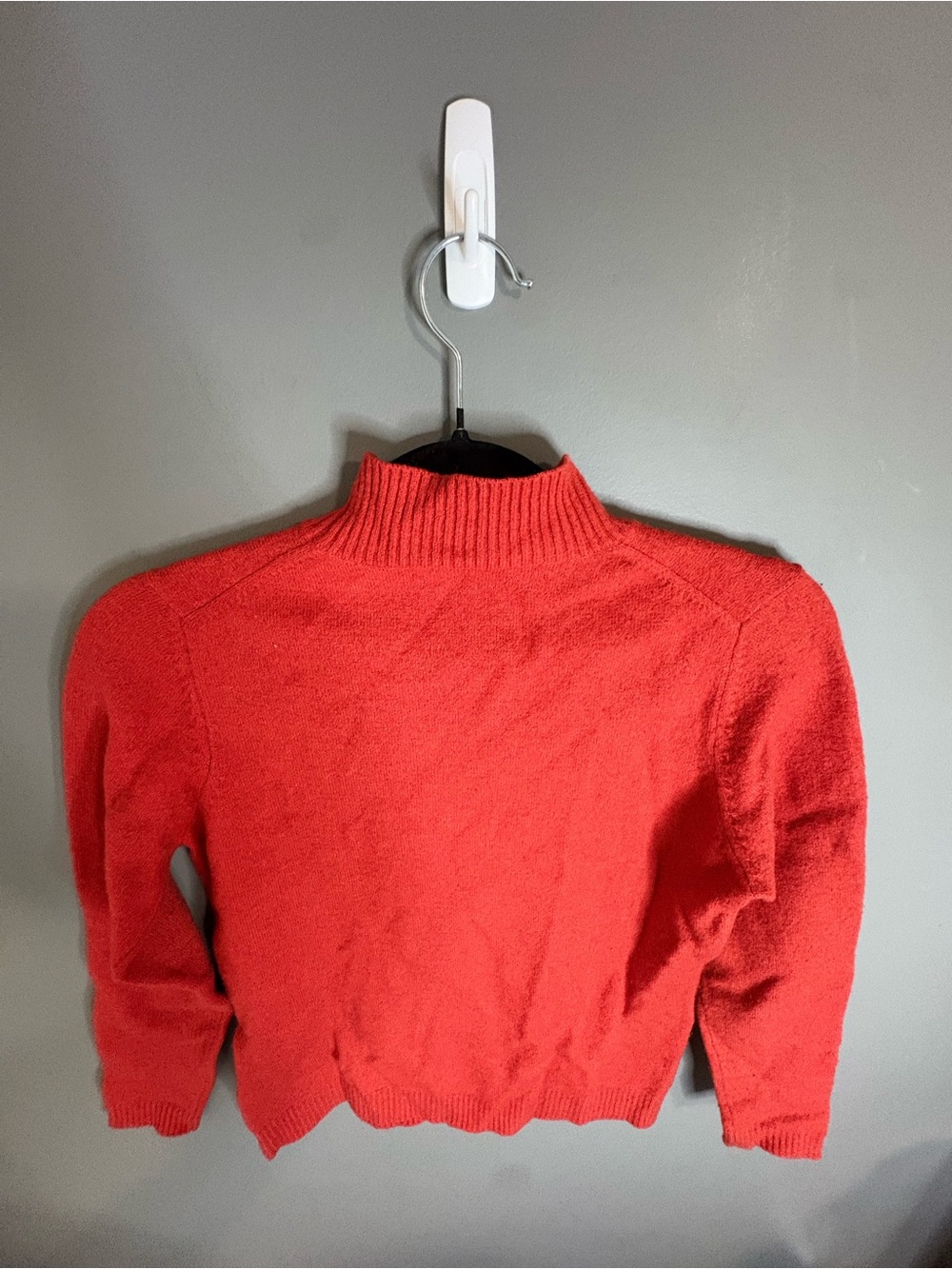 Vintage Lacoste Burnt Orange Wool Blend Mock Neck Cable Knit Sweater Size Small - Picture 7 of 9